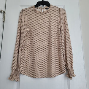 Women's Adrianna Papell Blouse S Beige Black Geometric Print